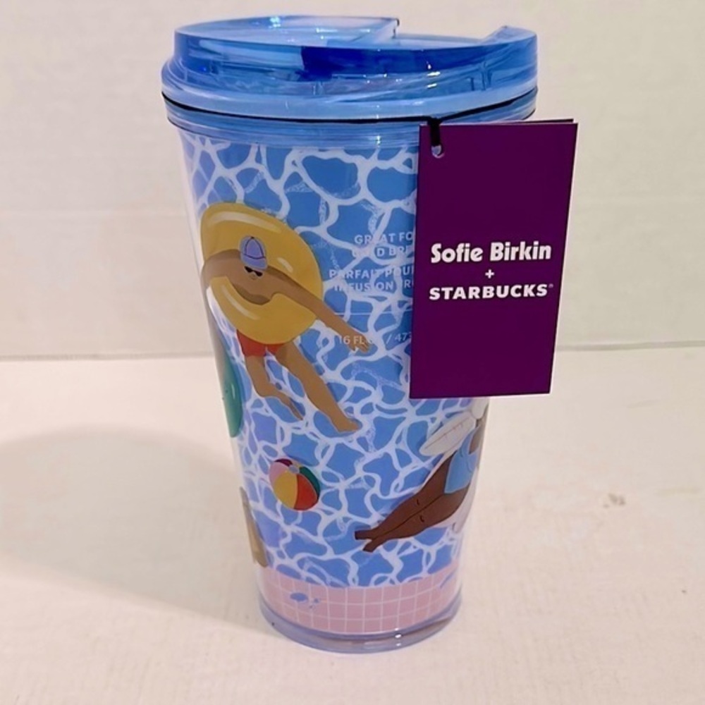 Starbucks Sofie Birkin Blue colorful pool Tumbler 16 oz
